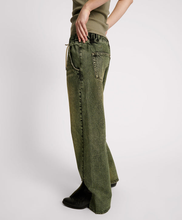 One Teaspoon Roadhouse Wide Leg Drawstring Denim Jeans - Black Khaki