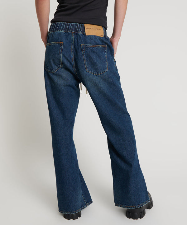 One Teaspoon Roadhouse Wide Leg Drawstring Denim Jeans - Royal Blue