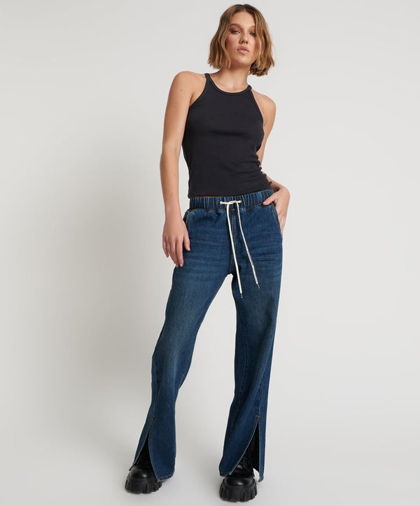 one teaspoon Roadhouse Wide Leg Drawstring Denim Jeans - Royal Blue