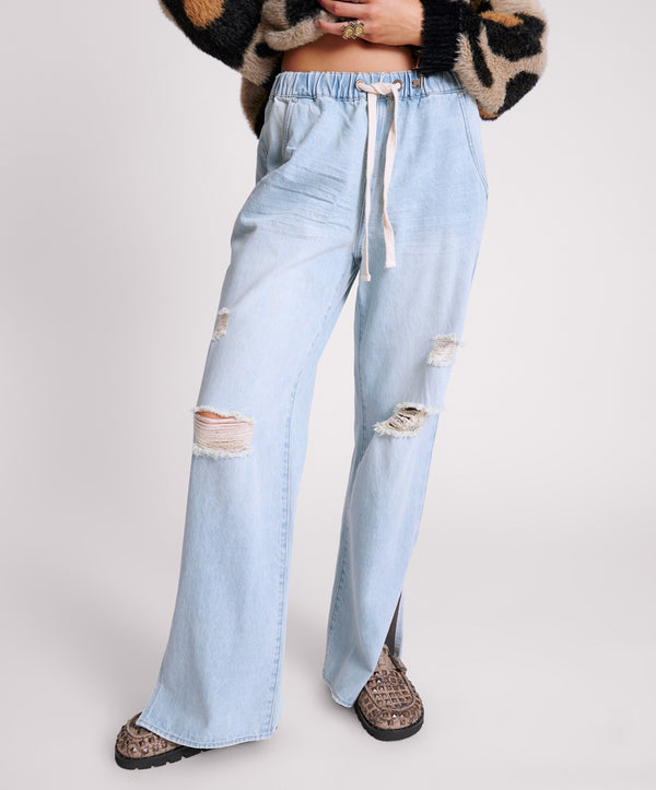 One Teaspoon Roadhouse Wide Leg Drawstring Denim Jeans - Sportster Blue