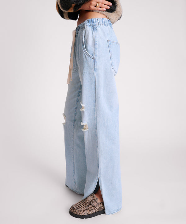One Teaspoon Roadhouse Wide Leg Drawstring Denim Jeans - Sportster Blue