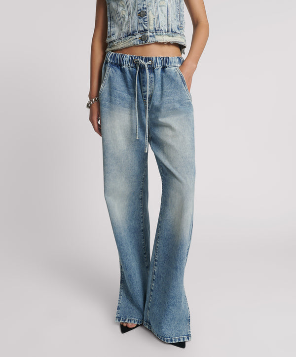 One Teaspoon Roadhouse Wide Leg Drawstring Denim Jeans - Sunset Blue