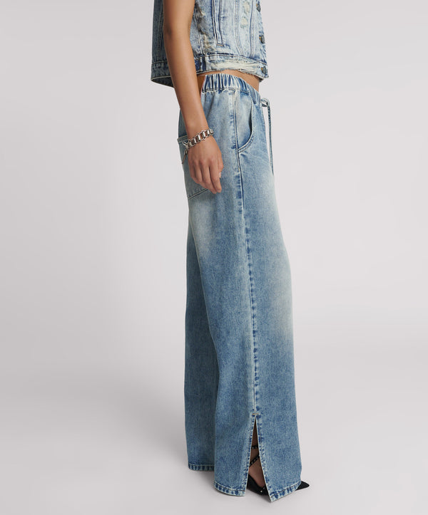 One Teaspoon Roadhouse Wide Leg Drawstring Denim Jeans - Sunset Blue