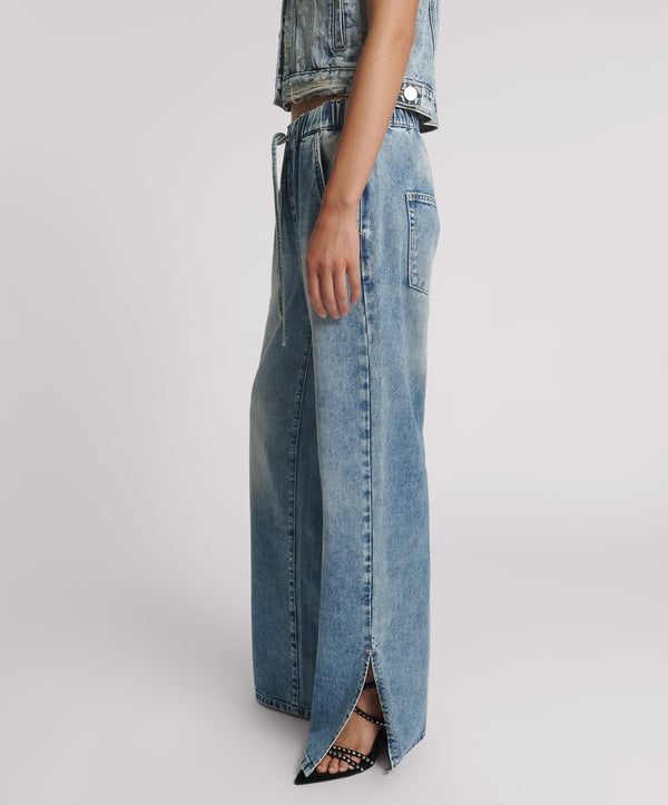 One Teaspoon Roadhouse Wide Leg Drawstring Denim Jeans - Sunset Blue