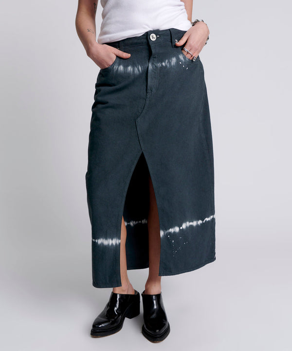 One Teaspoon Rocko Mid Waist Long Length Denim Skirt - Black Magic