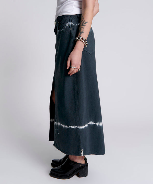 One Teaspoon Rocko Mid Waist Long Length Denim Skirt - Black Magic