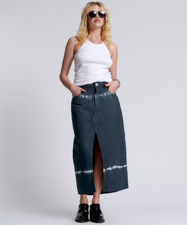 one teaspoon Rocko Mid Waist Long Length Denim Skirt - Black Magic