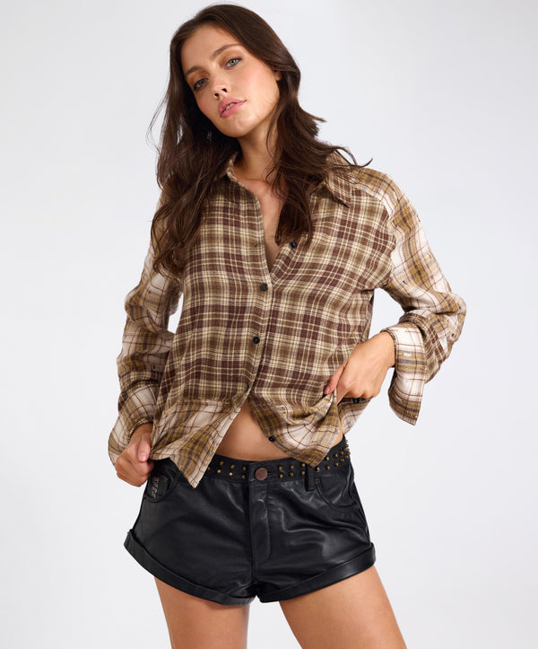 one teaspoon Rodeo Rust Patchwork Flannel Shirt - Brown