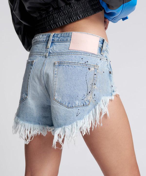 One Teaspoon Rollers Low Waist Denim Shorts - Fleetwood Blue Painted Artiste