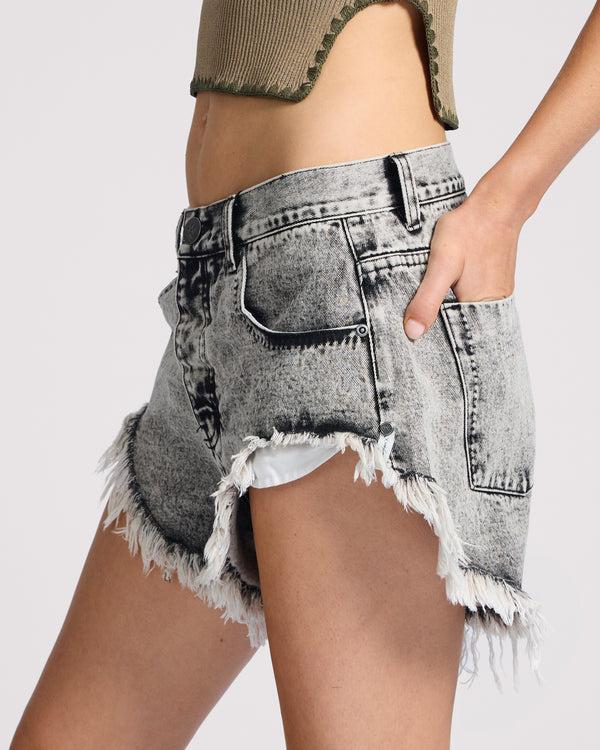 One Teaspoon Rollers Low Waist Denim Shorts - Grey Society