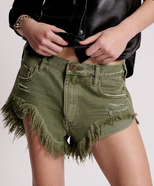 One Teaspoon Rollers Low Waist Denim Shorts - Military Khaki
