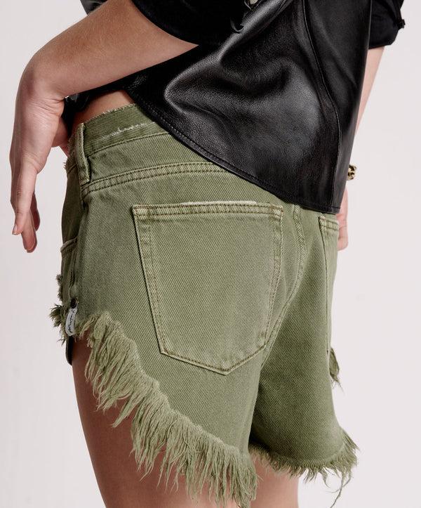 One Teaspoon Rollers Low Waist Denim Shorts - Military Khaki