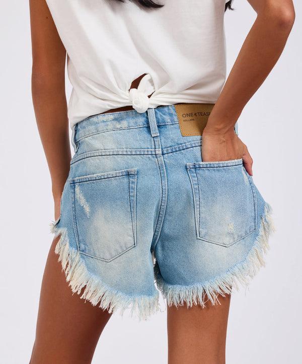 One Teaspoon Rollers Low Waist Denim Shorts - Salty Dog Blue