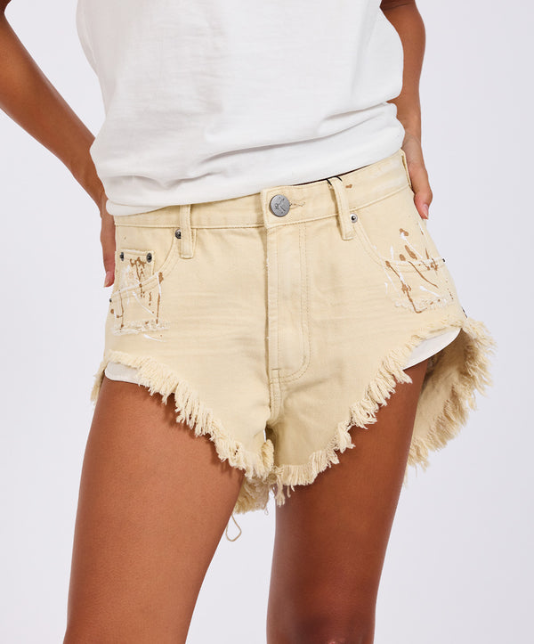 One Teaspoon Rollers Low Waist Denim Shorts - Vegas Gold Cream