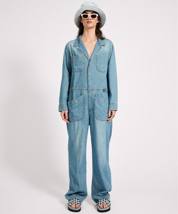 One Teaspoon Safari Oversized Boiler Denim Jumpsuit - Used Blue