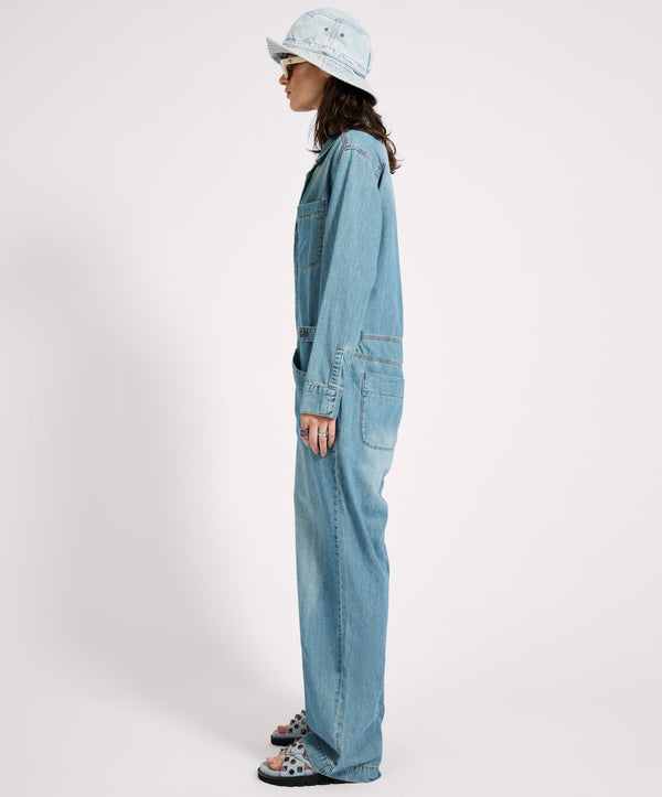 One Teaspoon Safari Oversized Boiler Denim Jumpsuit - Used Blue
