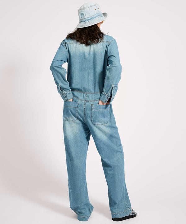 One Teaspoon Safari Oversized Boiler Denim Jumpsuit - Used Blue