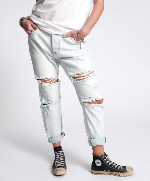 One Teaspoon Saints Low Waist Boyfriend Denim Jeans - Brando Blue