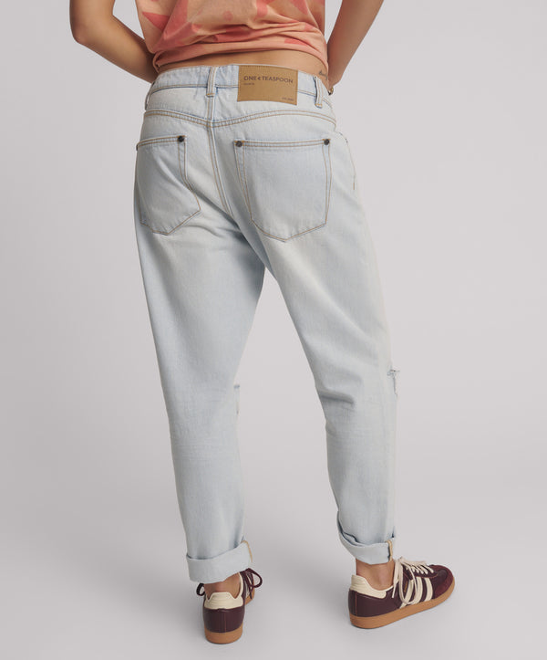 One Teaspoon Saints Low Waist Boyfriend Denim Jeans - Cyber Blue