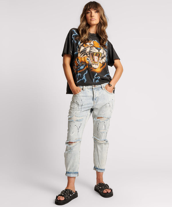 one teaspoon Saints Low Waist Boyfriend Denim Jeans - Florence Painted