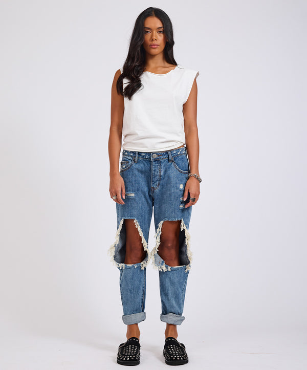 One Teaspoon Saints Low Waist Boyfriend Denim Jeans - Johnny Blue