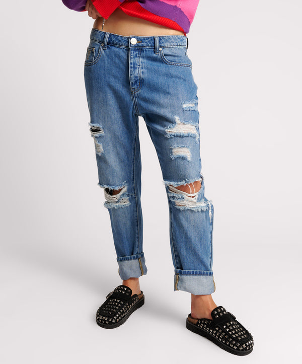 One Teaspoon Saints Low Waist Boyfriend Denim Jeans - Midtown Blue