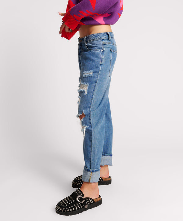 One Teaspoon Saints Low Waist Boyfriend Denim Jeans - Midtown Blue