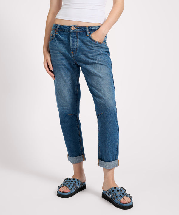 One Teaspoon Saints Low Waist Boyfriend Denim Jeans - Pacifica Blue