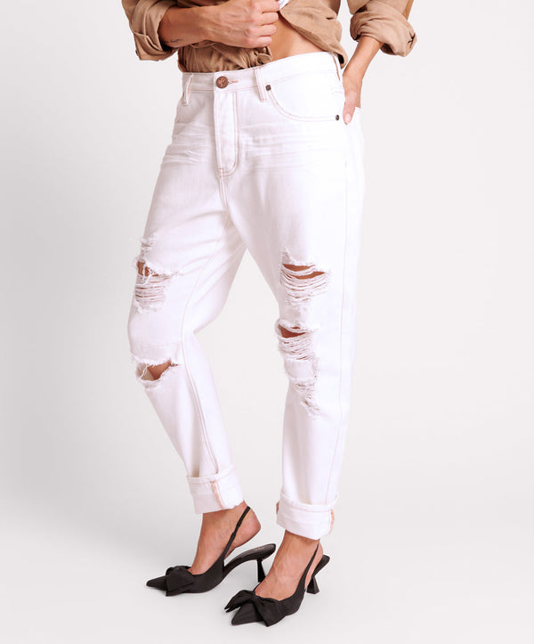 One Teaspoon Saints Low Waist Boyfriend Denim Jeans - Pearl