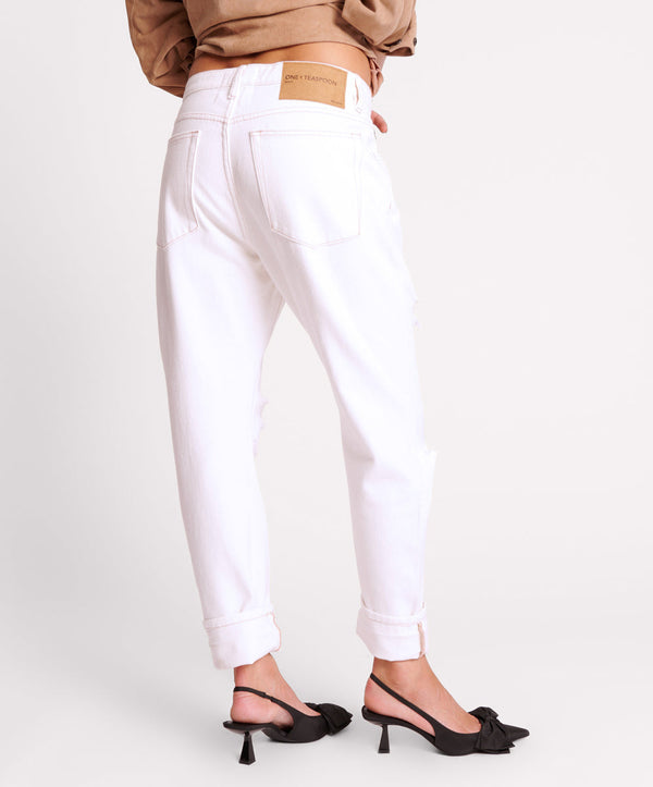 One Teaspoon Saints Low Waist Boyfriend Denim Jeans - Pearl
