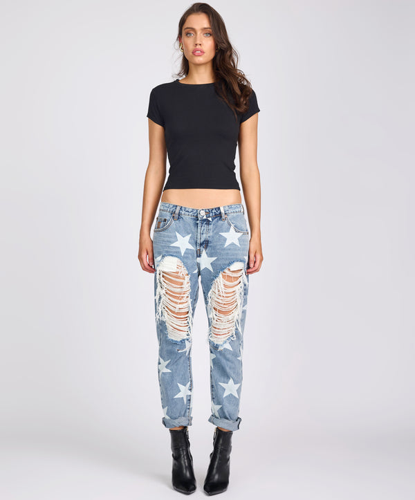 One Teaspoon Saints Low Waist Boyfriend Denim Jeans - Starwash Blue