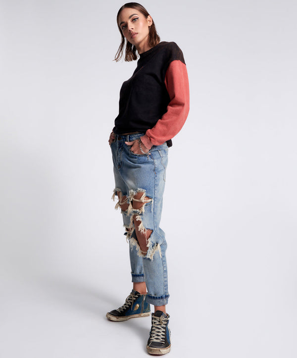 One Teaspoon Saints Low Waist Boyfriend Denim Jeans - Sunbleach Blue