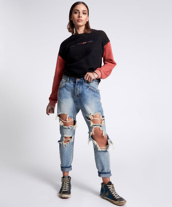 one teaspoon Saints Low Waist Boyfriend Denim Jeans - Sunbleach Blue