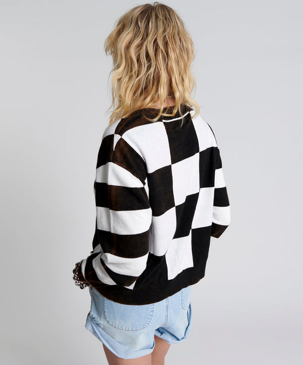 One Teaspoon Scoreboard Smiley Knit Sweater - Black White