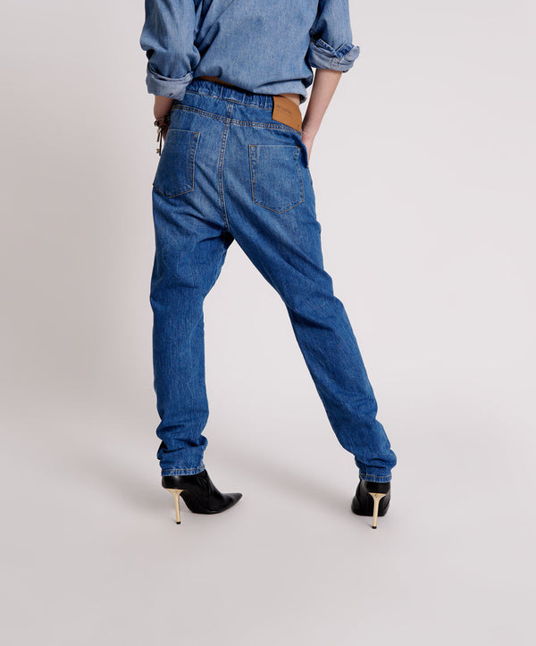 One Teaspoon Shabbies High Waist Drawstring Boyfriend Denim Jeans - Resort Blue