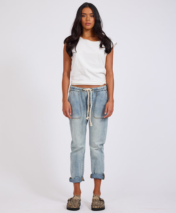 One Teaspoon Shabbies Low Waist Drawstring Boyfriend Denim Jeans - Montana
