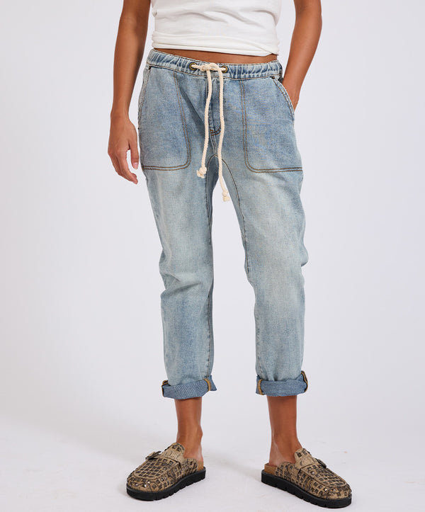 One Teaspoon Shabbies Low Waist Drawstring Boyfriend Denim Jeans - Montana