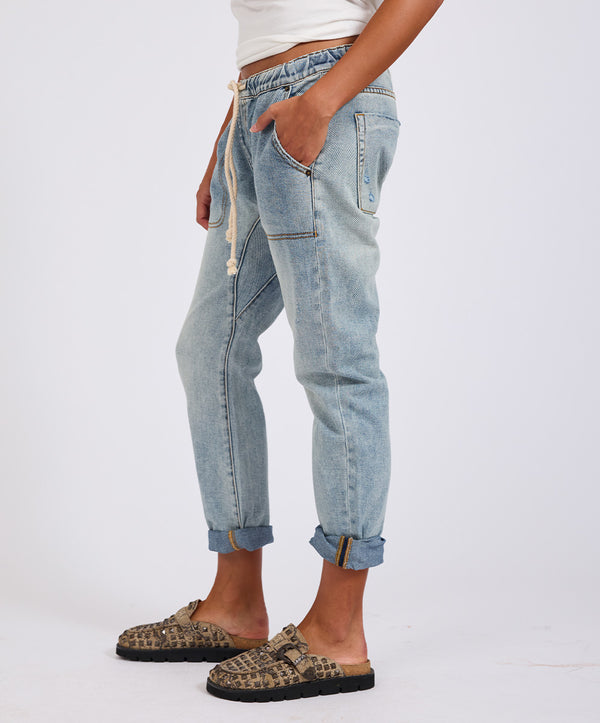 One Teaspoon Shabbies Low Waist Drawstring Boyfriend Denim Jeans - Montana