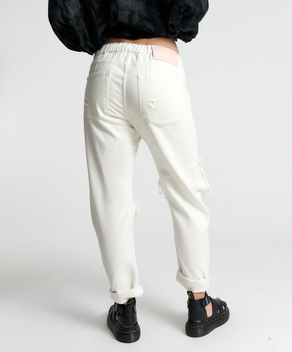 One Teaspoon Shabbies Low Waist Drawstring Boyfriend Denim Jeans - Soft White