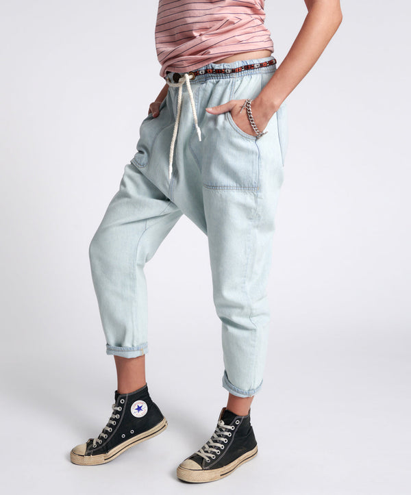 One Teaspoon Shabbies Low Waist Drawstring Boyfriend Denim Jeans - Angel Blue