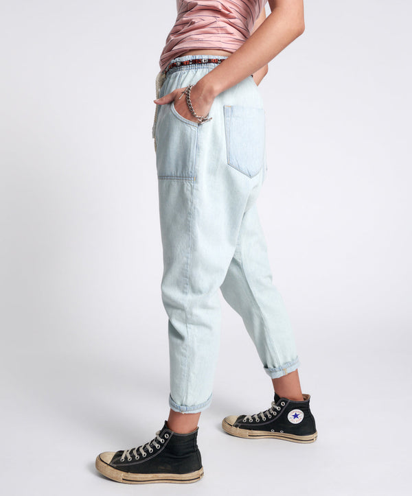 One Teaspoon Shabbies Low Waist Drawstring Boyfriend Denim Jeans - Angel Blue