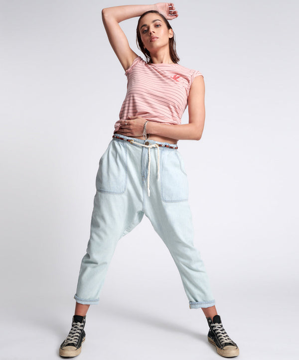 one teaspoon Shabbies Low Waist Drawstring Boyfriend Denim Jeans - Angel Blue