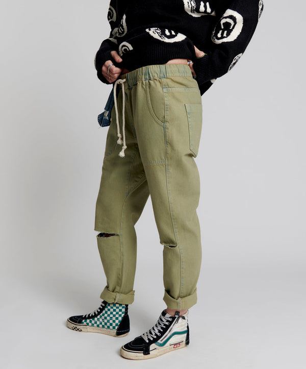 One Teaspoon Shabbies Low Waist Drawstring Boyfriend Denim Jeans - Khaki Haze