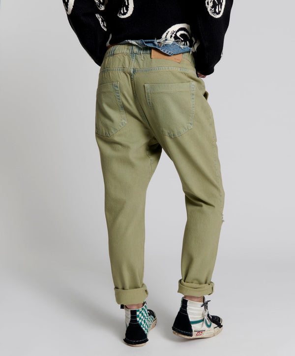 One Teaspoon Shabbies Low Waist Drawstring Boyfriend Denim Jeans - Khaki Haze