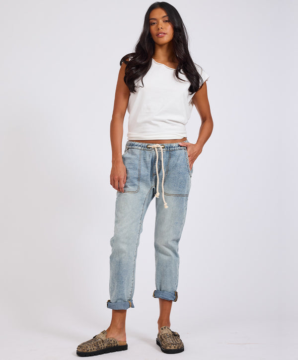 one teaspoon Shabbies Low Waist Drawstring Boyfriend Denim Jeans - Montana
