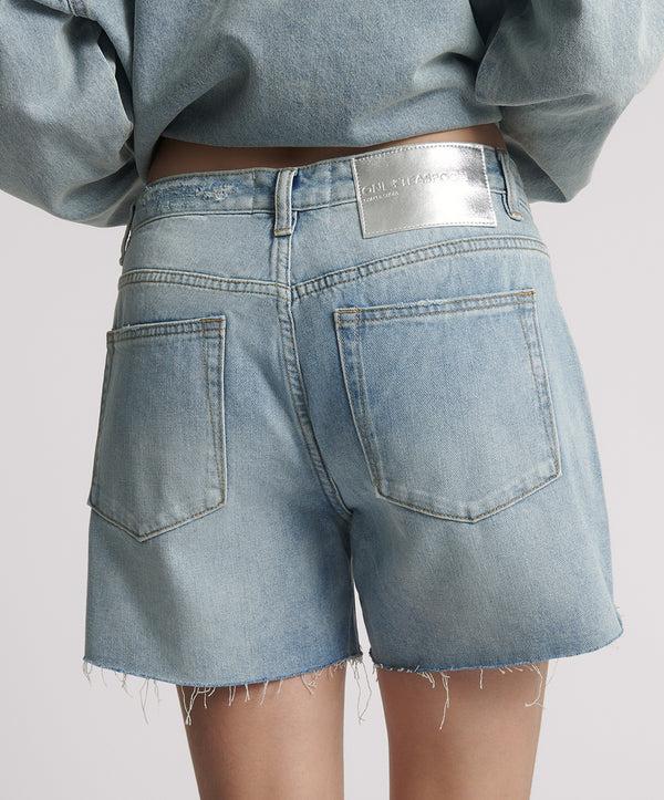 One Teaspoon Shakers Low Waist Super Relaxed Denim Shorts - Hendrixe Blue