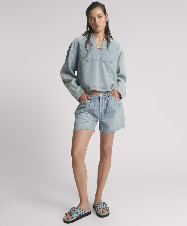 one teaspoon Shakers Low Waist Super Relaxed Denim Shorts - Hendrixe Blue