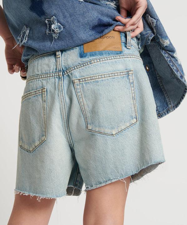 One Teaspoon Shakers Low Waist Super Relaxed Denim Shorts - Kansas Blue