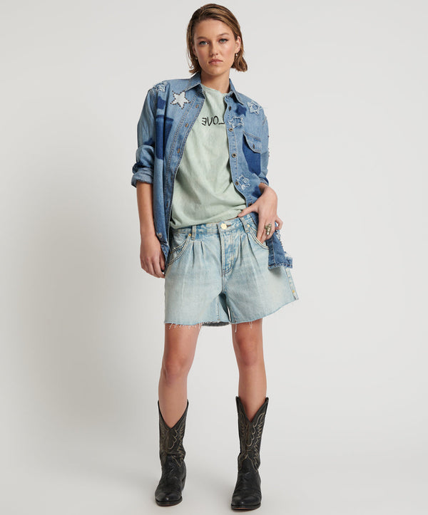 one teaspoon Shakers Low Waist Super Relaxed Denim Shorts - Kansas Blue