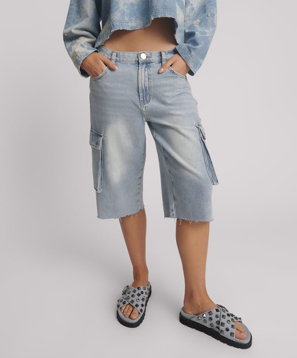 One Teaspoon Skater Girl Low Waist Super Long Leg Shorts - Soft Blue